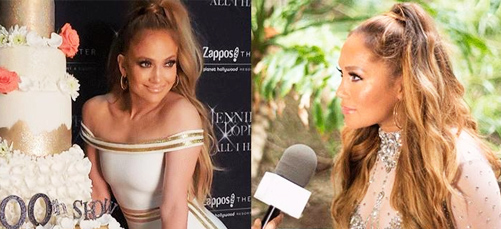 A split photo of jennifer lopez and the same woman