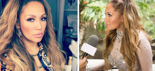 A side by side picture of jennifer lopez and her hair.